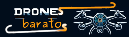 Logo para dronesbaratos.com. En la imagen se ve un quadcopter negro.